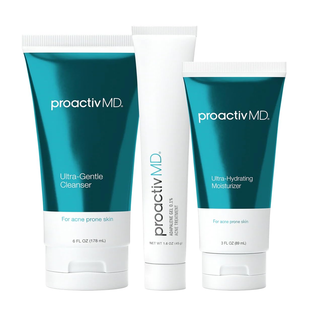 ProactivMD Adapalene Gel Acne Kit - with Adapalene Gel Acne Treatment, Green Tea Face Cleanser, and Moisturizer with Hyaluronic Acid- 90 Day Kit