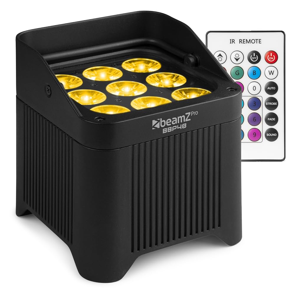 Beamz Light Pro Bbp48 Wireless Uplighter - 9X 12W Rgbaw-Uv Leds, Battery Powered Uplighter, 18H Operation, Ip65 Weatherproof Ing, Wireless Dmx, App Control, Battery Par For Indoor/Outdoor Events