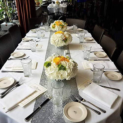 Jyflzq Silver Sequin Table Runner 12"X108" Pack Of 10 Glitter Sequin Fabric Table Linens Runner Sparkly Sequin Runners For Table Wedding Birthday Party Decor #TOP4