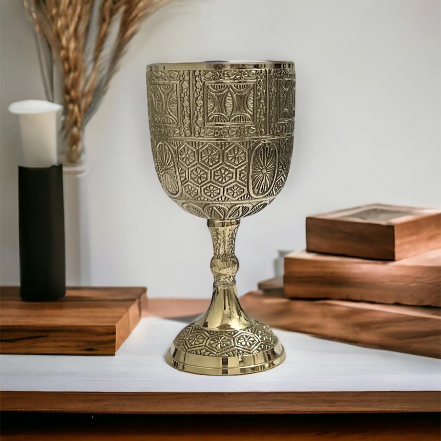 Miniatura 6 de Morcomart Vaso de vino hecho a mano de latón en relieve vintage inspirado en mediveal (paquete de 1)