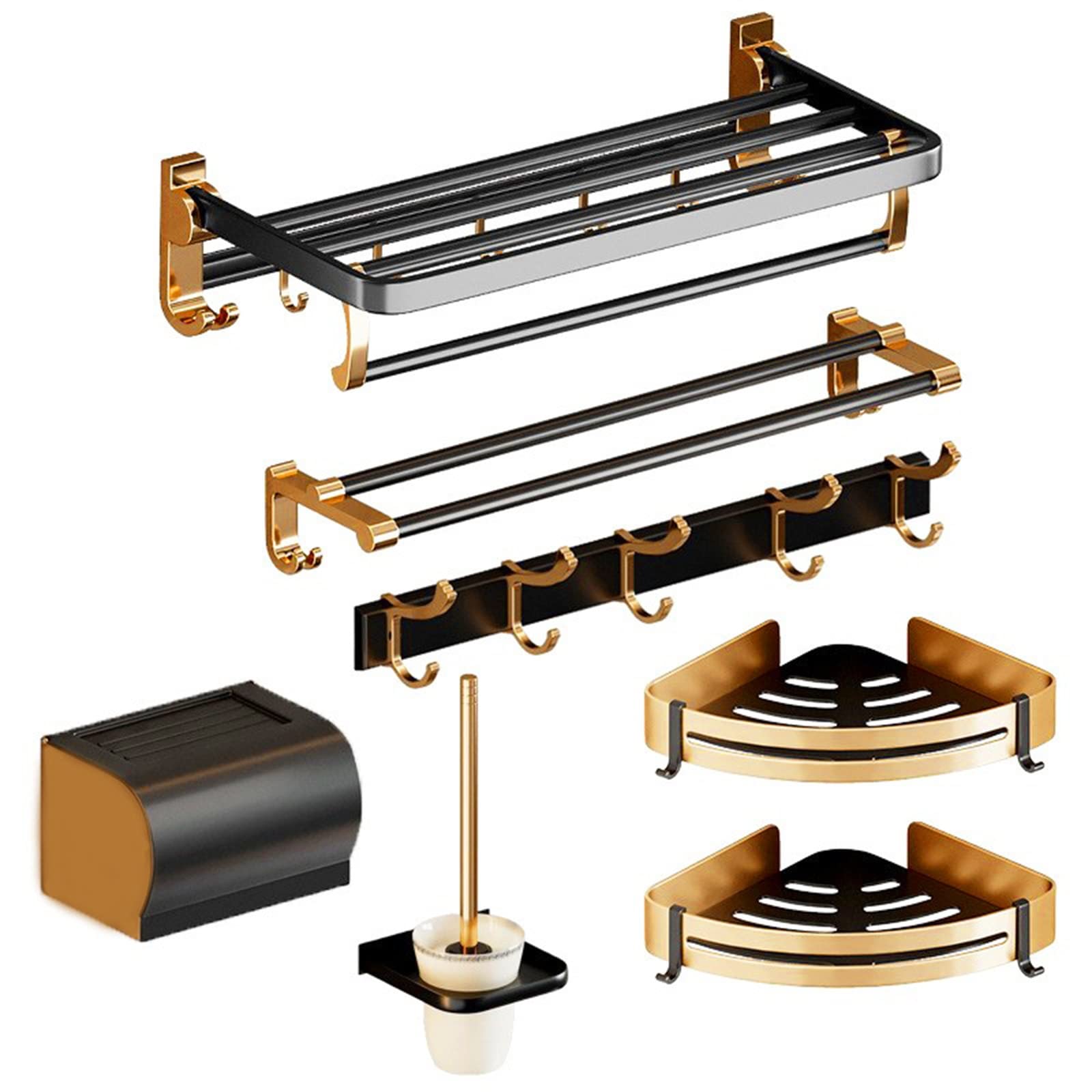 Quincaillerie de salle de bain noir et or en aluminium avec six pièces élégantes