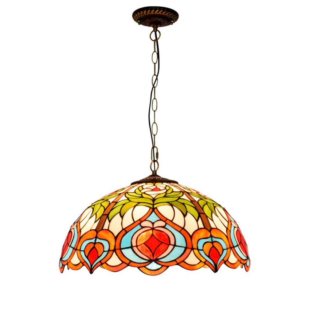 YNIYUJKL Pendant Light 50Cm Tiffany-Style Ceiling Hanging Lamp Stained Glass Retro Creative Red Peach Blossom Chandelier Lighting For Living Room Dining Room Bedroom Bar