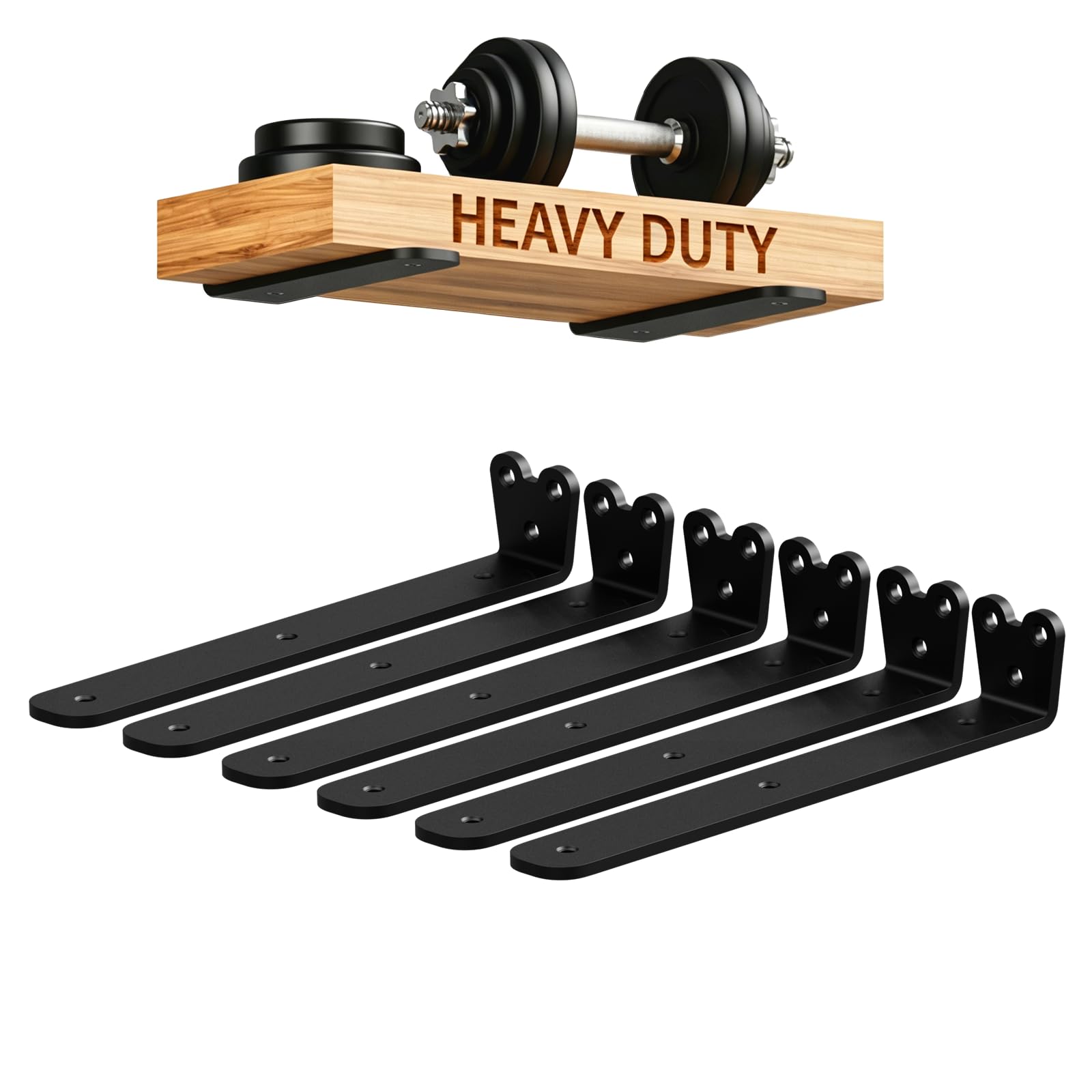 6 Pack 25cm Heavy Duty Shelf Brackets, Black L-Shaped Metal Wall Brackets