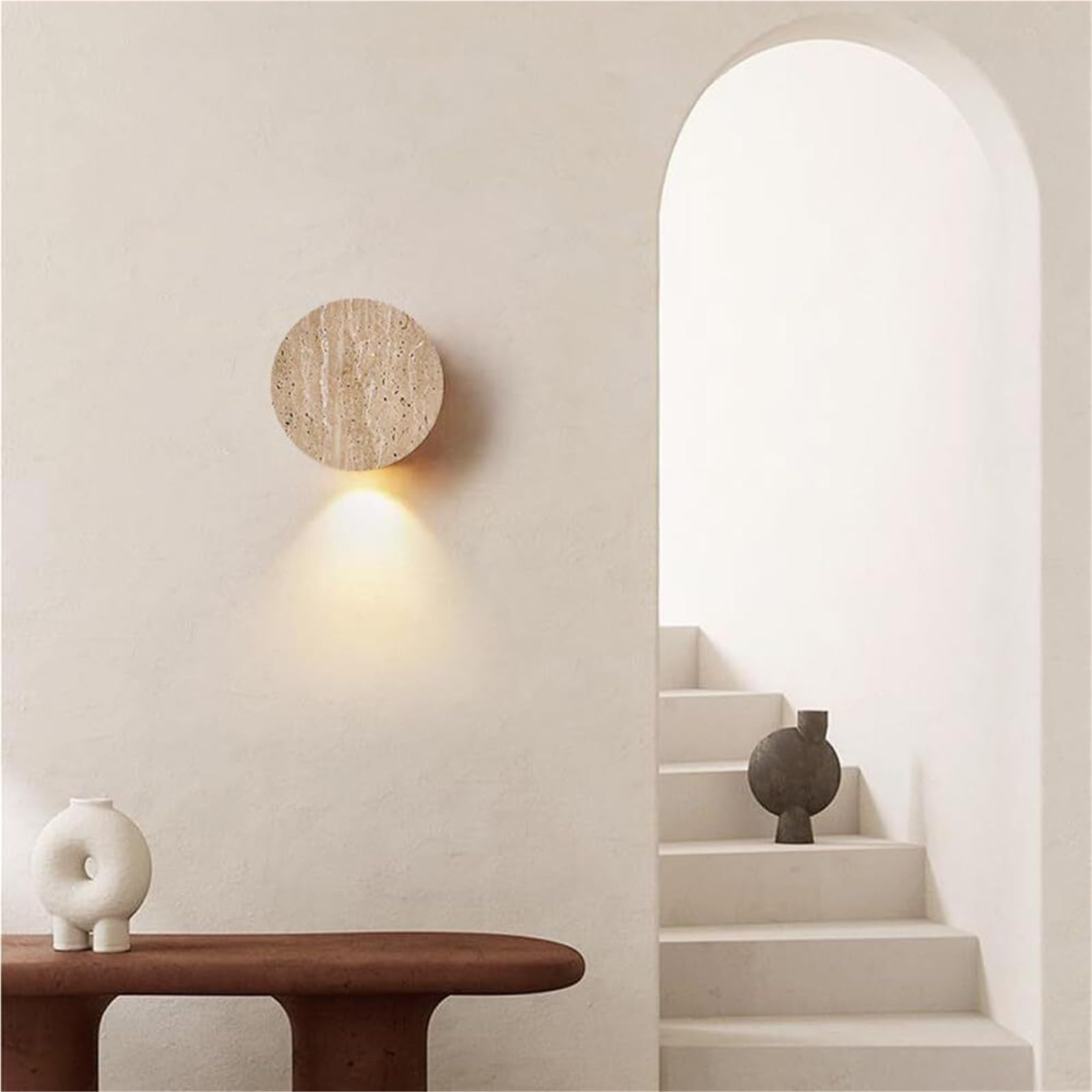Nowoczesne lampy ścienne kinkiet gniazdo G4 kamień wewnętrzny okrągły trawertyn lampy oprawa przewodowa lampa wewnętrzna do sypialni salonu przedpokoju korytarza