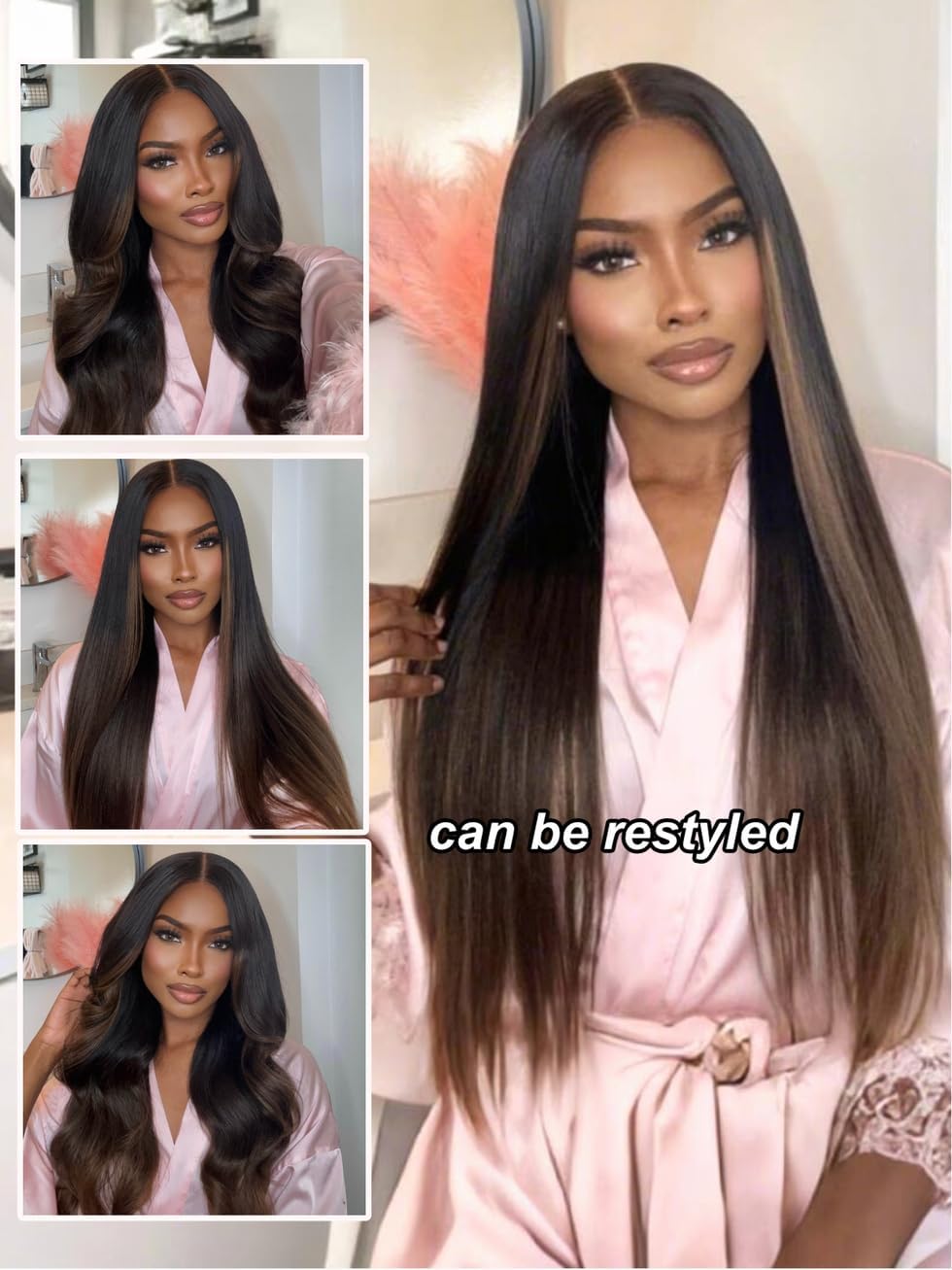 UNICE Bye Bye Knots 7x5 Pre Cut Lace Front Glueless Wig Black Cherry Layered Wig Straight Human Hair Put on and Go Wig Pre Plucked Natural Hairline Bleached Invisible Knots 180% Density 22 Inch: 20 Inch Dark Roots Ombre Chestnut Brown