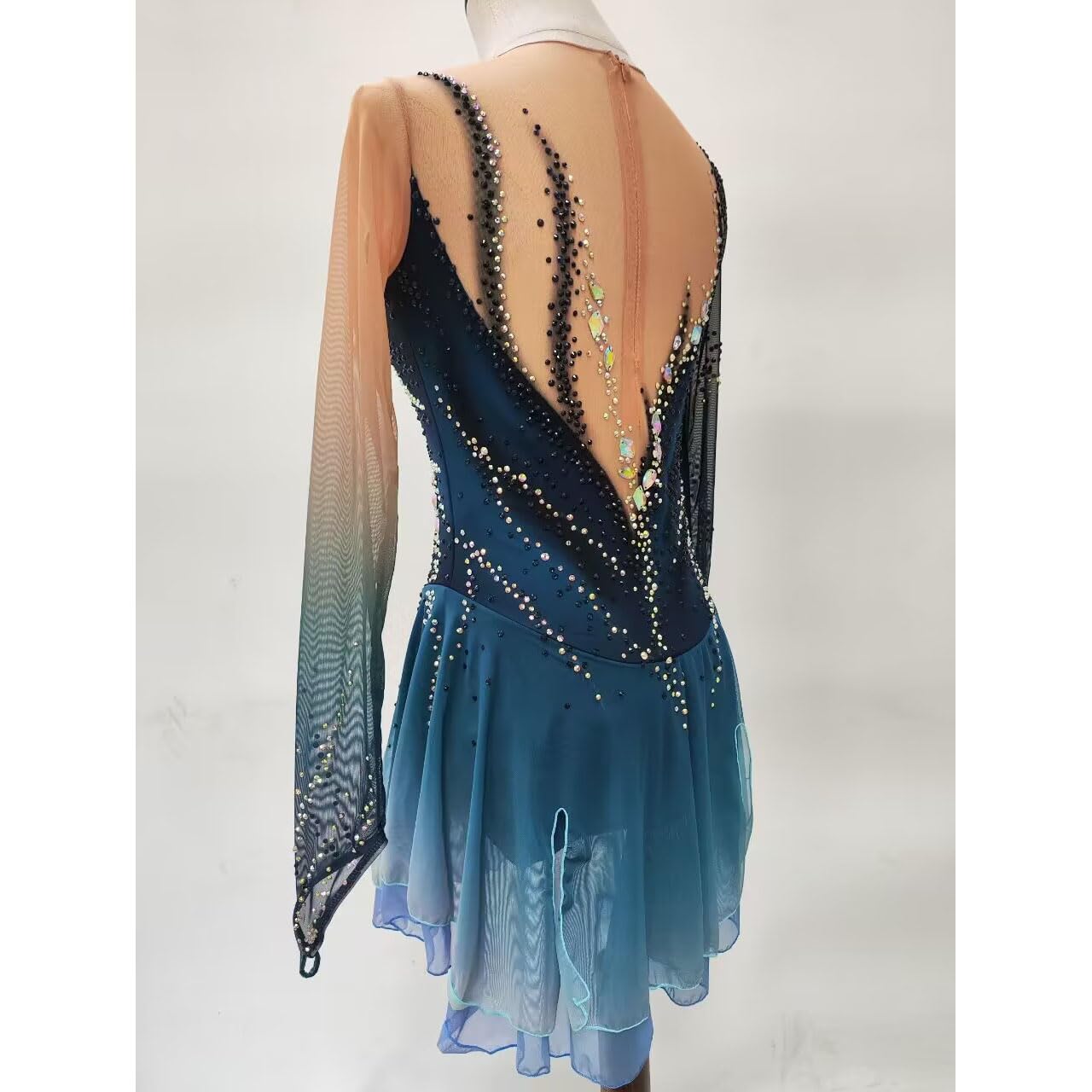 Abito da Pattinaggio Artistico Costumi da Gara di Danza Balletto Scollo Rotondo Gonna Prestazione Sport Invernali Tulle Bambine Abiti da Pattinaggio sul Ghiaccio Donna