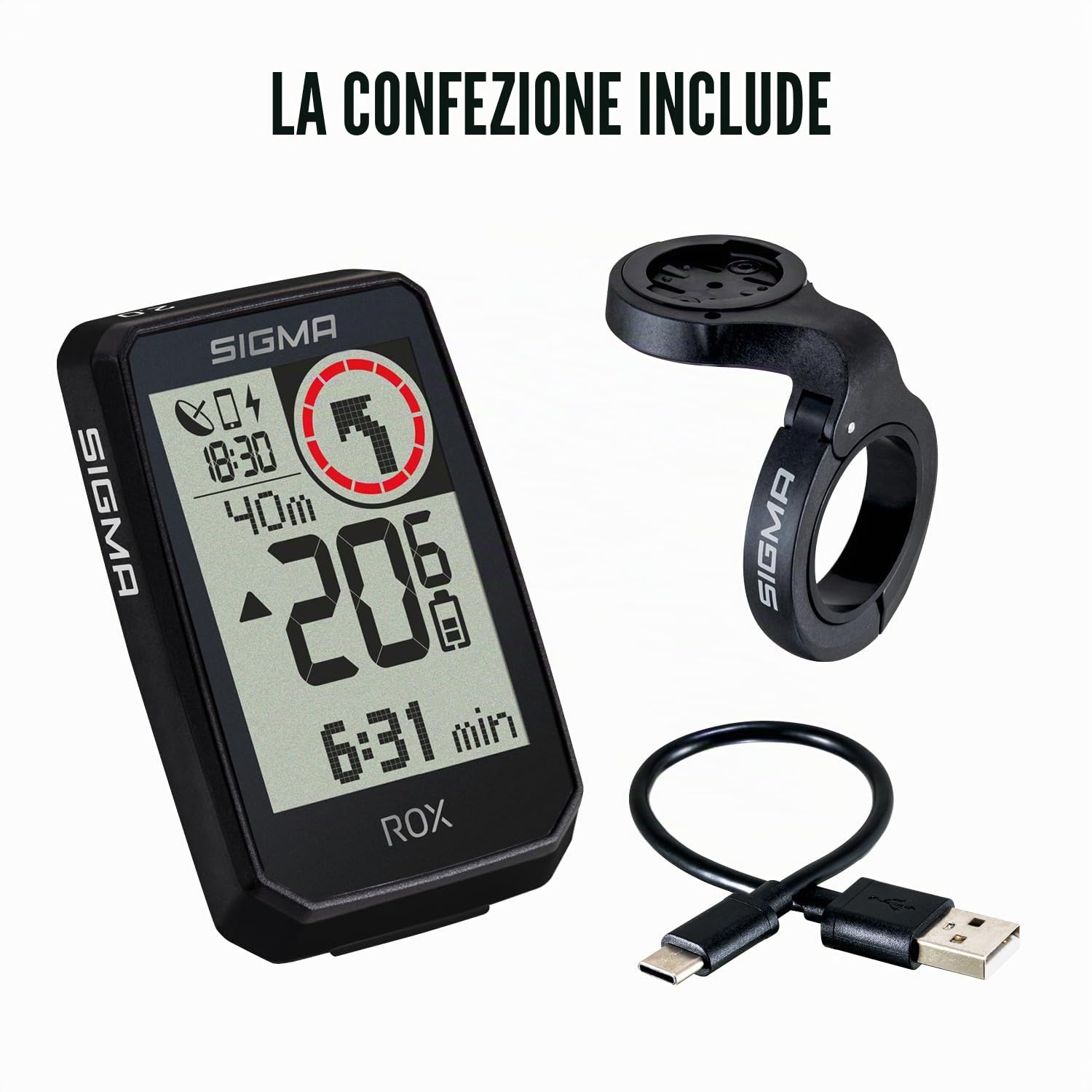 SIGMA ROX 2.0 Endurance Black | Durata della batteria 26h | Computer da bicicletta wireless | GPS e navigazione inclusi OVERCLAMP Butler | Navigazione GPS all'aperto | Compatibile con E-Bike