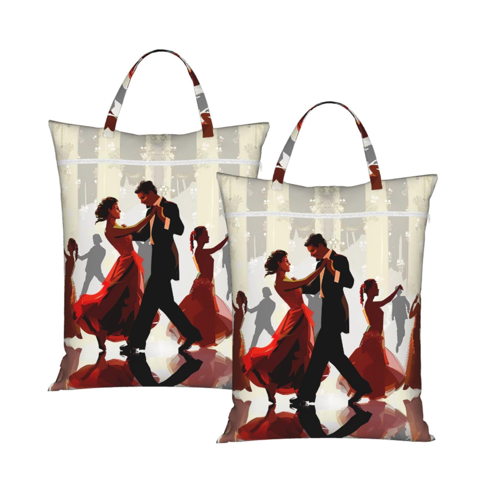 Large Travel Laundry Bags,Ballroom Dance Print with Handle Foldable Laundry Bag for Holidays Gym Swimming and Family Trips, 2Pcs