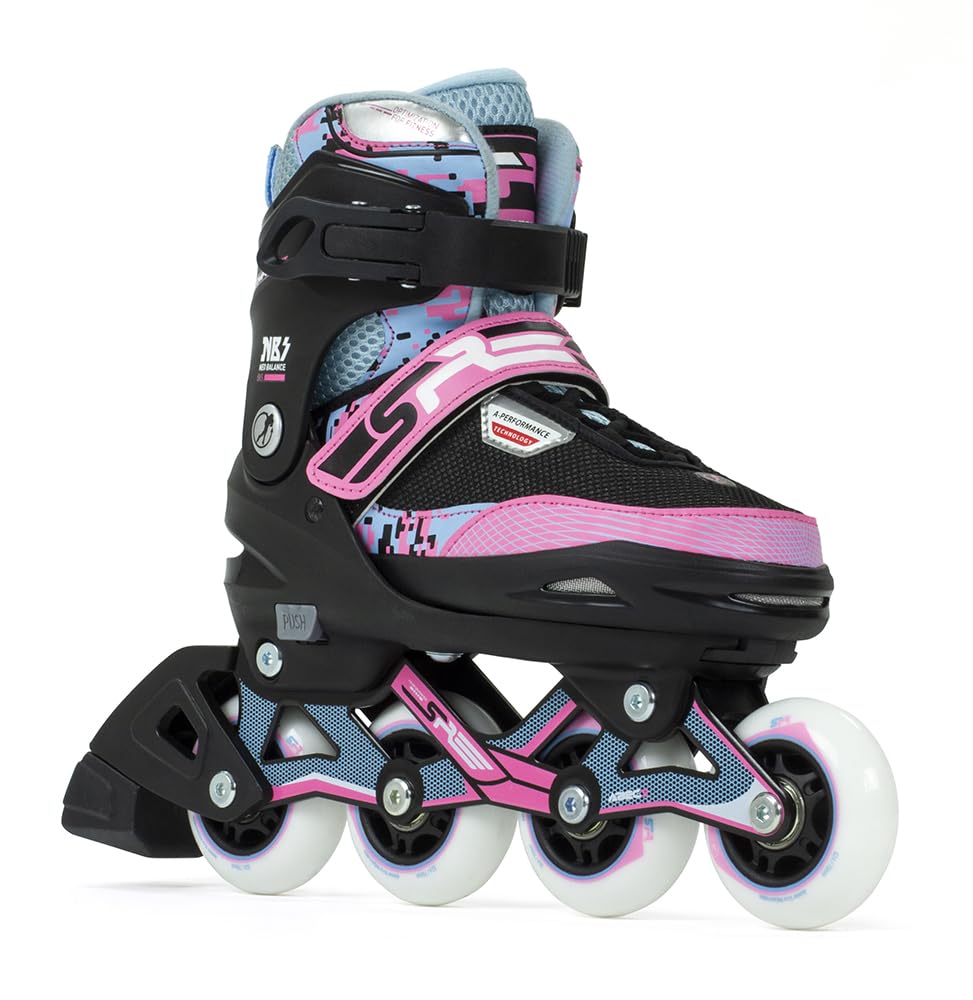SFR Pixel Inline Skates with 4-Size Adjustable Sizing, Buckle and Hook and Loop Closure, Comfortable Soft Liner and High Cuff for Stability, for Children and Adults of All Abilities, Unisex