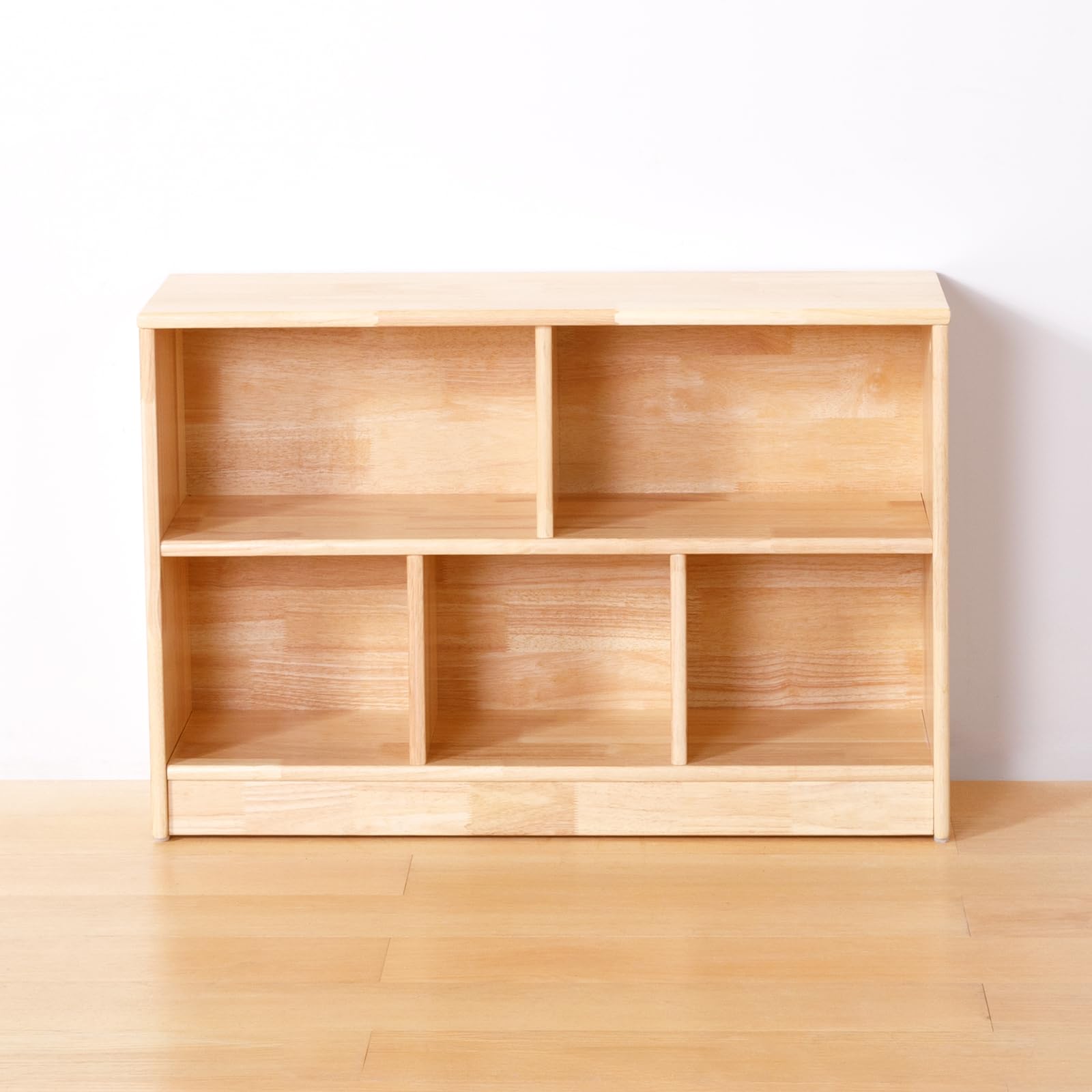 OOOK Estantería infantil de madera de goma, para juguetes, con 2 compartimentos grandes y 3 compartimentos pequeños, estantería para habitación infantil, sala de juegos y guardería, 90 x 30 x 60 cm