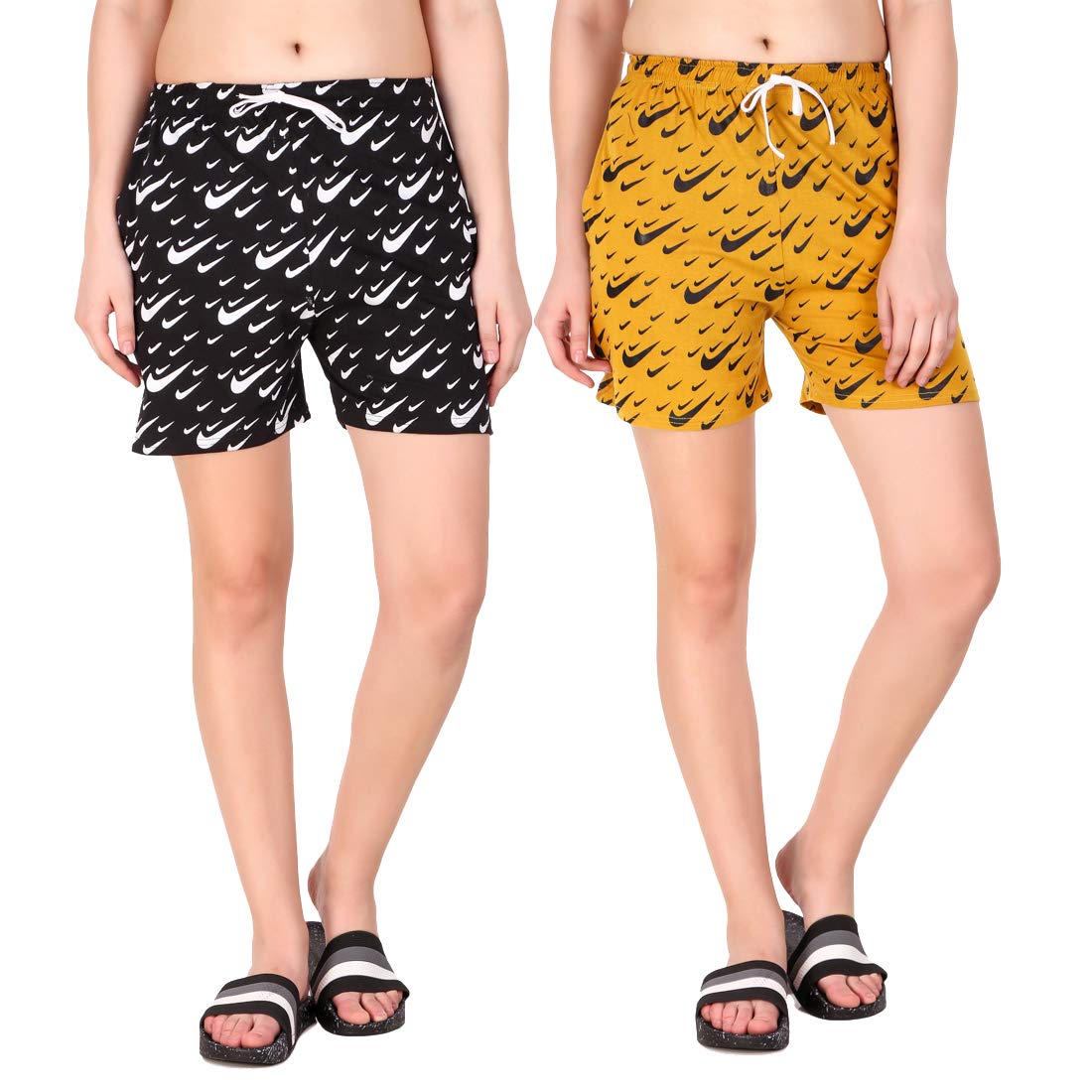 Kavya Retail Casual Wear Cotton Fabric Check Printed Shorts for Women's and Girl's Pack of 2 (Size-26, 28, 30, 32, 34) Color-Multicolor