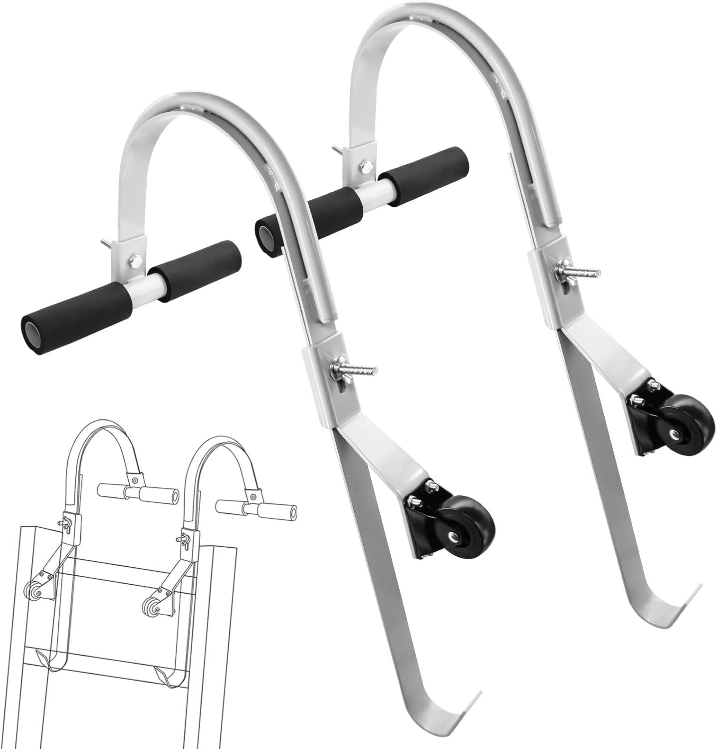 Kingson 2 Pack Roof Ladder Hooks with Wheels and Rubber Grip TBar, 600