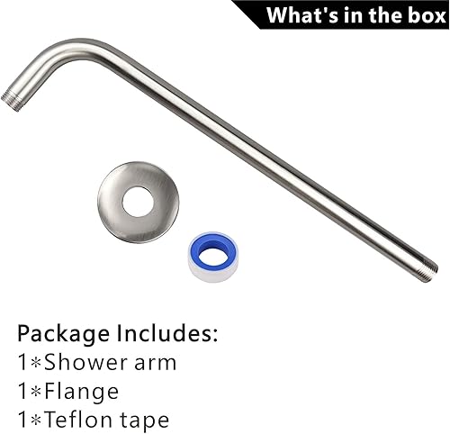 Miniatura 4 de Voolan Brazo de ducha con brida y cinta de teflón, brazo de extensión de cabezal de ducha para cabezal de ducha fijo de baño, acero inoxidable