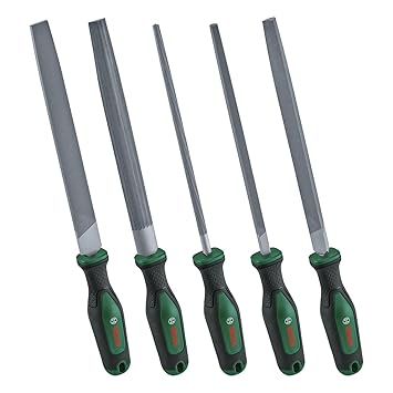 BOSCH 5-Piece File Set 200mm Durable Carbon Steel Files With Ergonomic Handles, Perfect For Metal Crafting, Deburring, And Smoothing Surfaces