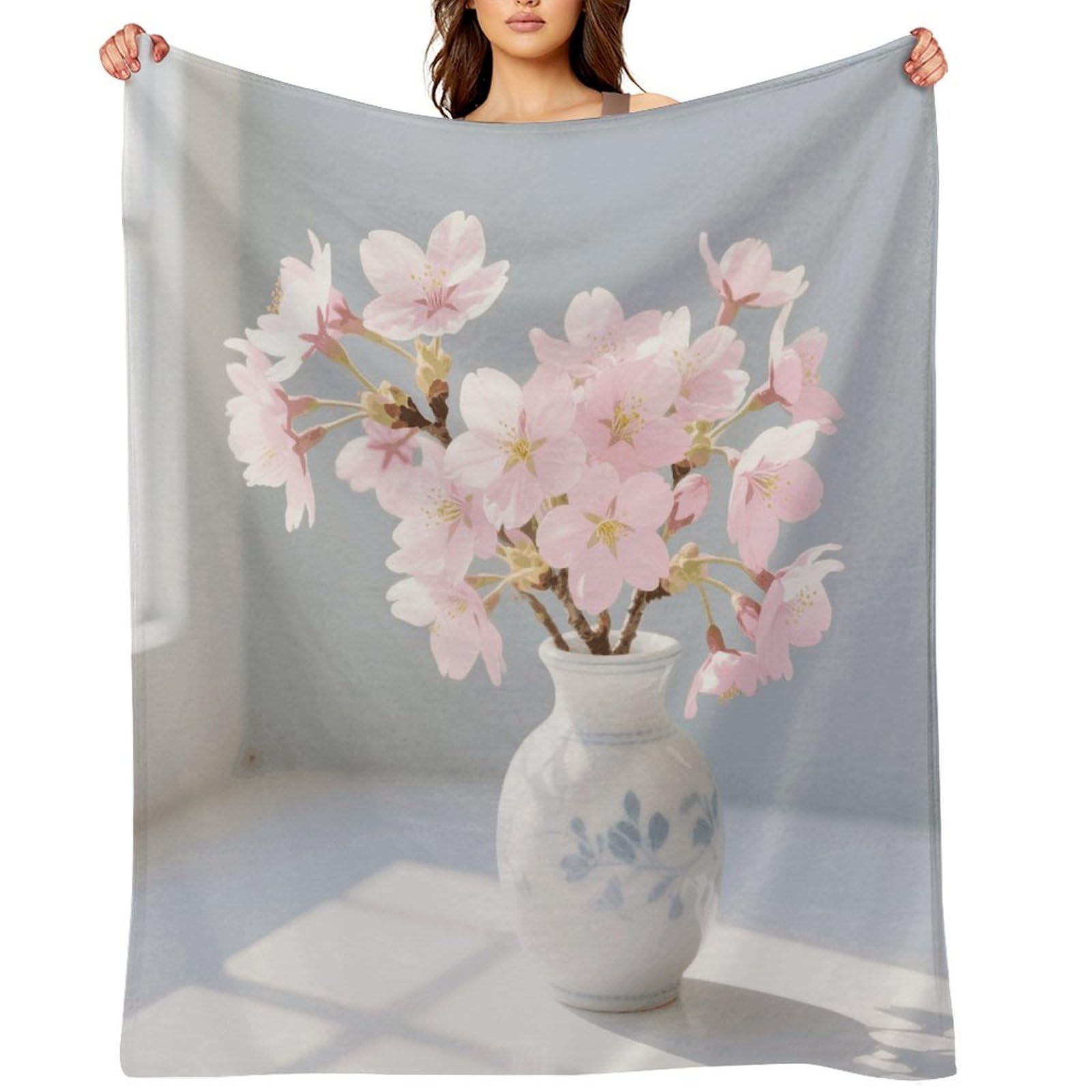 Cherry Blossoms Blankets Exquisite Luxury Flannel Throw Blanket Anti-Fading Thick Blanket for Sofa&Bed Blankets Ultra-Soft Bath Towels for Adult 50"x60"