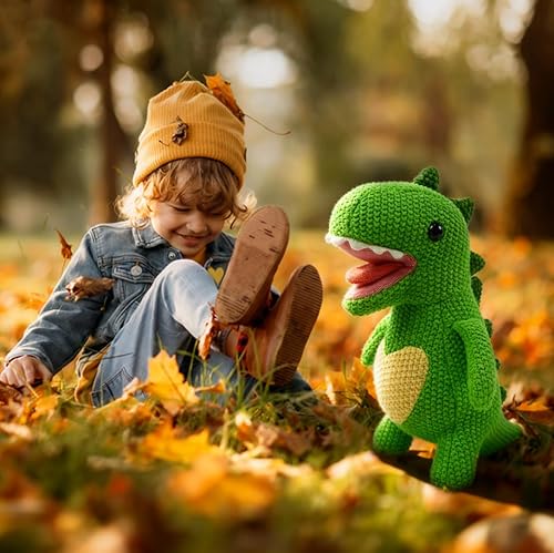 Miniatura 4 de Animal de peluche de dinosaurio de punto, animales de peluche de 11 pulgadas, lindo animal de peluche para niña, juguete suave de algodón tejido de