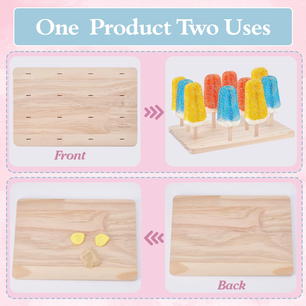 PH PandaHall 2 pz Supporto per Ghiaccioli In Legno per Espositore Da 16 Fori Supporto per Bastoncini da Dessert per Gelato Cakepop Matrimonio, Foro: 10x2mm