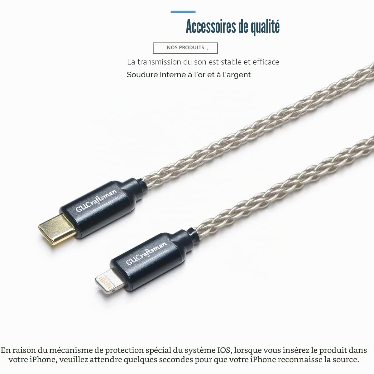 GUCraftsman Câble OTG iOS vers type C/USB C pour amplificateur de casque FiiO BTR5 Q1 Q3 Q3s Qudelix 5K xDuoo Link2 XD-05PLUS E1DA 9038G3 9038S 9038D pour iPhone, iPad, iPod Touch