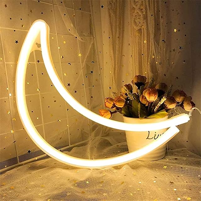 Nordstylee Neon Moon Light Signs,Led Moon Night Lights for Kid's Gift, Wall, Birthday Party, Christmas, Wedding Decoration(Warm White)