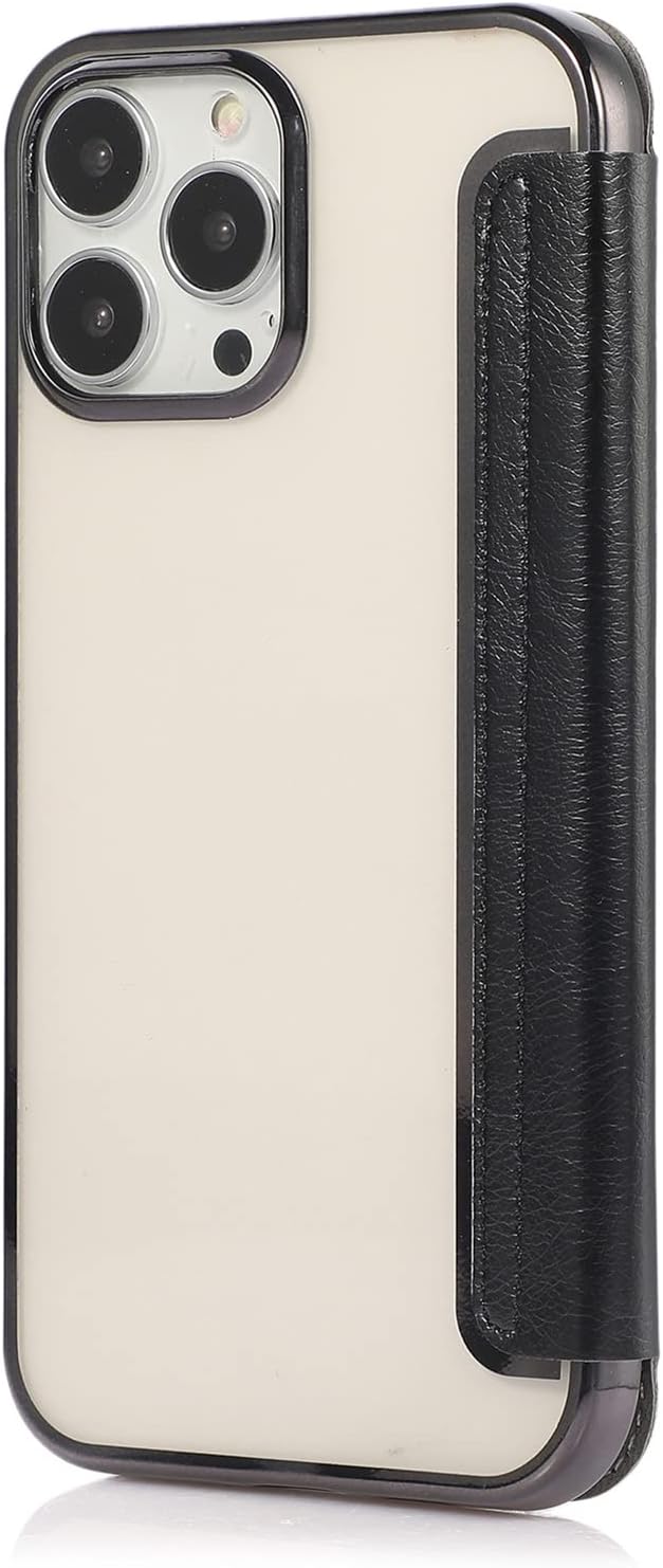 Case for iPhone 14/14 Pro/14 Plus/14 Pro Max, Thin Slim Flip Premium Protective PU Leather Wallet Case with Card Slot Clear Soft TPU Case,Black,14plus 6.7"