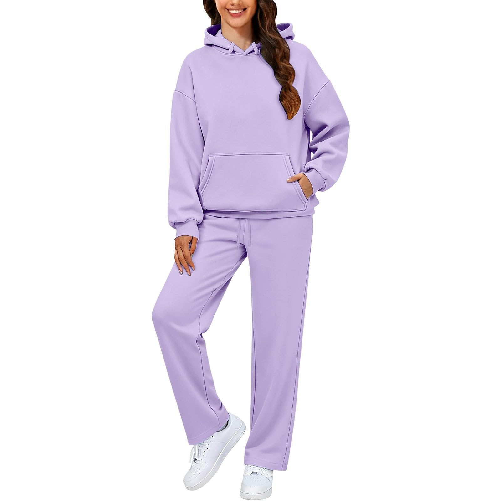 Ensemble de pyjama 2 pièces à manches longues pour femme | Ensemble de pyjama côtelé uni à manches longues, sweat à capuche et taille élastique, pantalon long