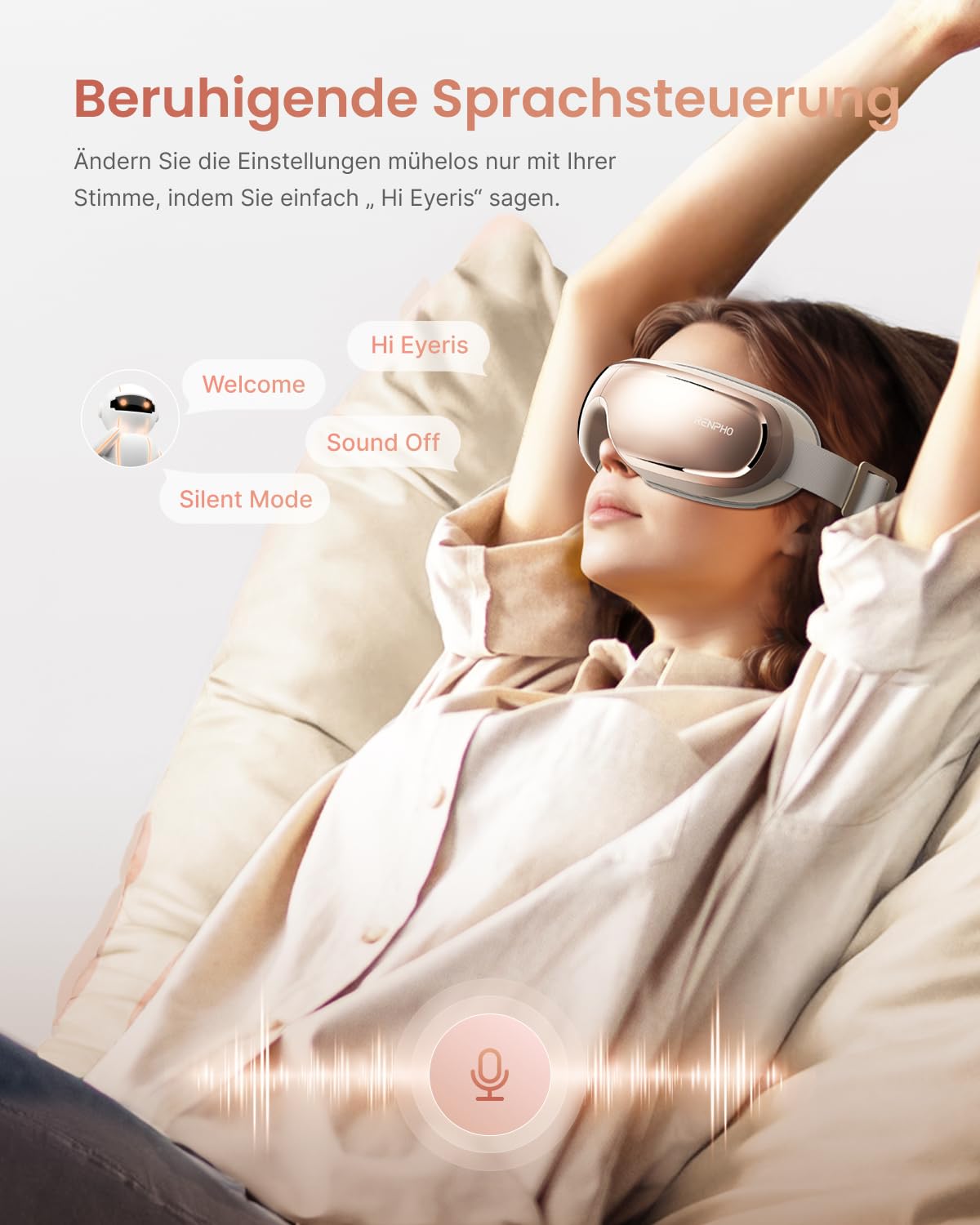 RENPHO Eyeris 3 Augenmassagegerät – Wärme-, Luftdruck- & Vibrationsmassage mit Bluetooth-Musik – Faltbar & USB-C – Entspannung gegen Augenmüdigkeit & Kopfschmerzen (Rose Gold)