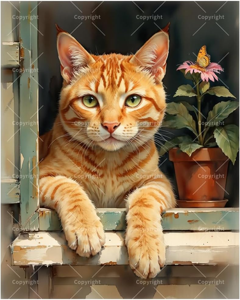 Pet Paint by Numbers Kit for Adults - DIY Orange Tabby Cat Painting on Canvas, Acrylic Paint Set, Suitable for Beginners, Excellent for Home Decoration or Gifts(16X20IN Framed)