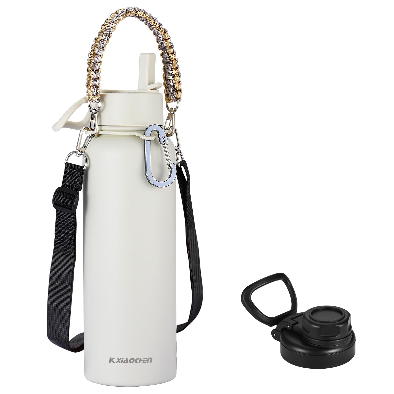 KXIAOCHEN Insulated Water Bottle, Stainless Steel Water Bottle, 2 Lids (Straw and Handle Lid),Wide Mouth Metal Water Bottles Keep Hot and Cold, Double