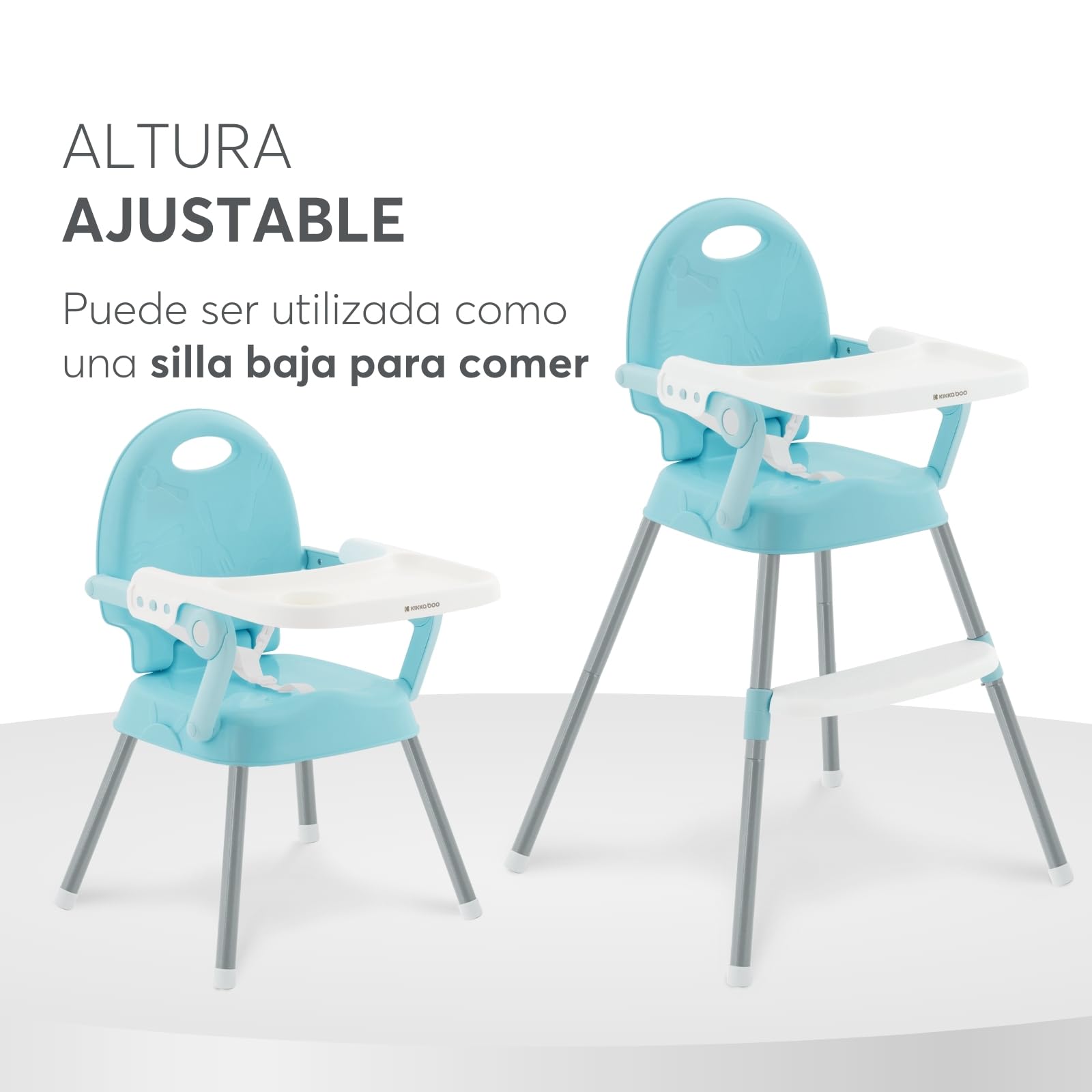 KikkaBoo SPOONY Trona Bebé 3 en 1, Silla Alta hasta 36 Meses, Trona Evolutiva, Asiento Elevador, Silla Baja, Plegable, Bandeja Extraíble, Azul