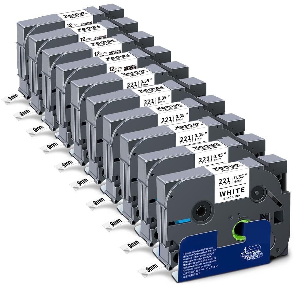 10x XemaX Etikettenband Kompatibel für Brother P-touch Bänder 9mm TZe-221 TZ-221 Schriftbänder Schwarz auf Weiß Etiketten Kassette für Brother P-Touch PT-E110 H100R H110 H101C H108 E100 H100LB H105 — image 1