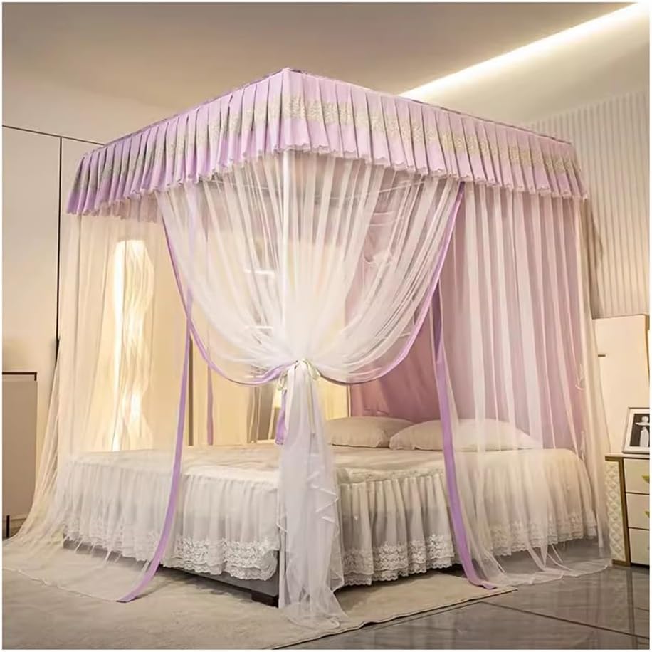 Fabric Bed Drapes Mesh Protection Canopy Shielding Netting,Purple Bed Canopy Mosquito net, Soft and Durable Bed Canopy for Girls Room Tent Canopy Dreamy Mosquito Net Bedding (Color : Single