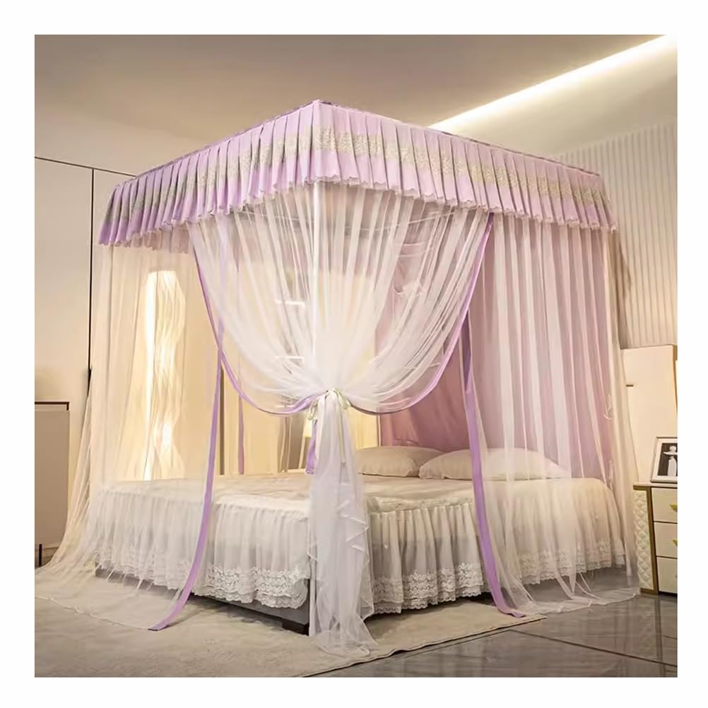 Ropa de cama de ensueño con mosquitera morada para dosel elegante