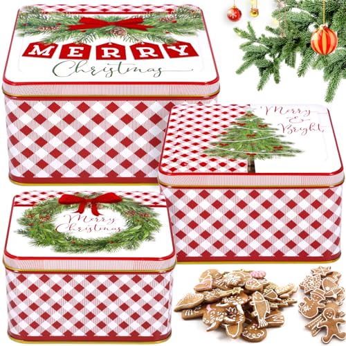 ZZXLOPEZ Winter Collage Keksdosen-Set 3 Teilig, Keksdose Quadrat, Weihnachts Gebäck Vorrats Plätzchen Dose Kekse, Blechdosen mit Deckel, Plätzchendosen, Gebäckdose für Kekse, Süßigkeiten, Schokolade
