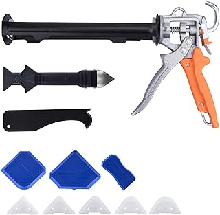 HandsEase Caulking Gun,Professional Hand Caulk Gun with Multifunction Grout Scraper for 10 oz Silicone Cartridges Caulking...