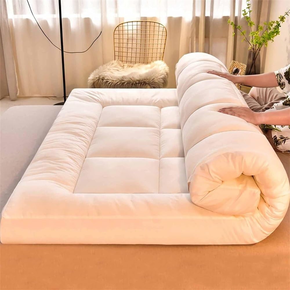 HUMAJORY Japanese Floor Mattress Extra Thick Futon Floor Mattress Futon Mattress Foldable Floor Bed Camping Mattress Futon Tatami Mat Traditional Sleeping Mat(White,200x220cm)