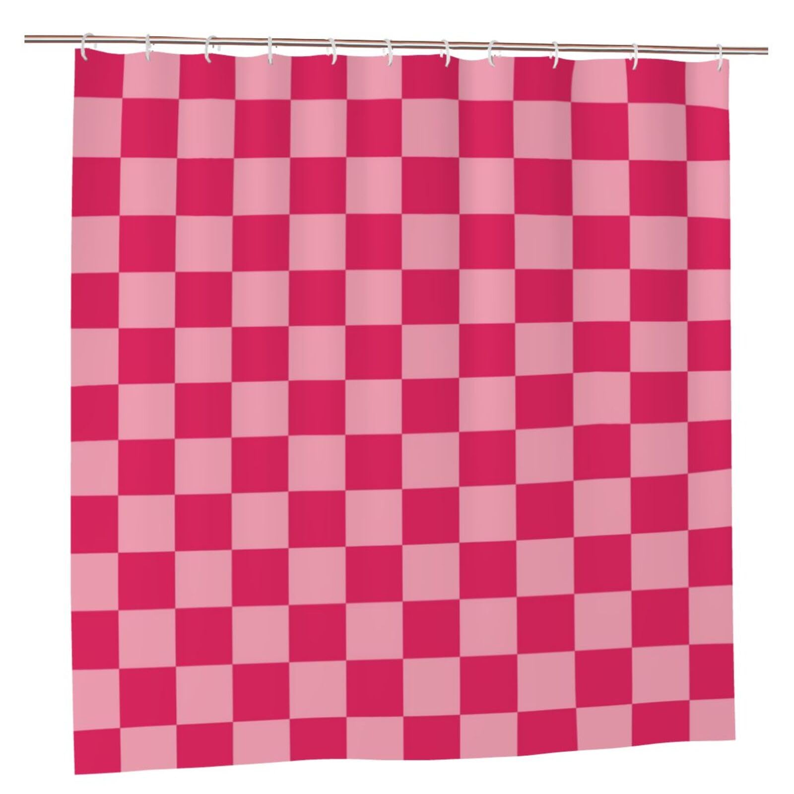 Newhomestyle Checkered Pink Plaid Shower Curtains, Cute Retro Checkerboard Waterproof Bathroom Curtain, Vintage Aesthetic Machine Washable Fabric Bath Curtain with 12 Hooks, 200 x 180 cm/ 79X71 in — image 1