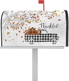 Mailbox Cover Magnetic Thanksgiving Autumn Maple Tree Branch Cartoon Turkey Mailbox Covers Standard Size 21x18in,Mailbox Covers Wrap Post Letter Box Cover for Garden Yard Retro Buffalo Farm Truck
