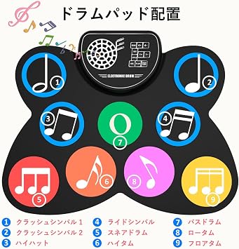 Electronic Drum Set, Roll-Up 9 Pads Drum Set for Kids, Compact Design, Musical Instruments for Beginners, Home Practice, Outdoor Drums