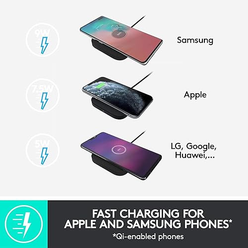 Miniatura 3 de Logitech Almohadilla de carga inalámbrica de 10 W grafito para iPhone 12 Pro Max12 Pro1212 miniSE11 Pro Max11 Pro11XS MaxXSX, Samsung Galaxy