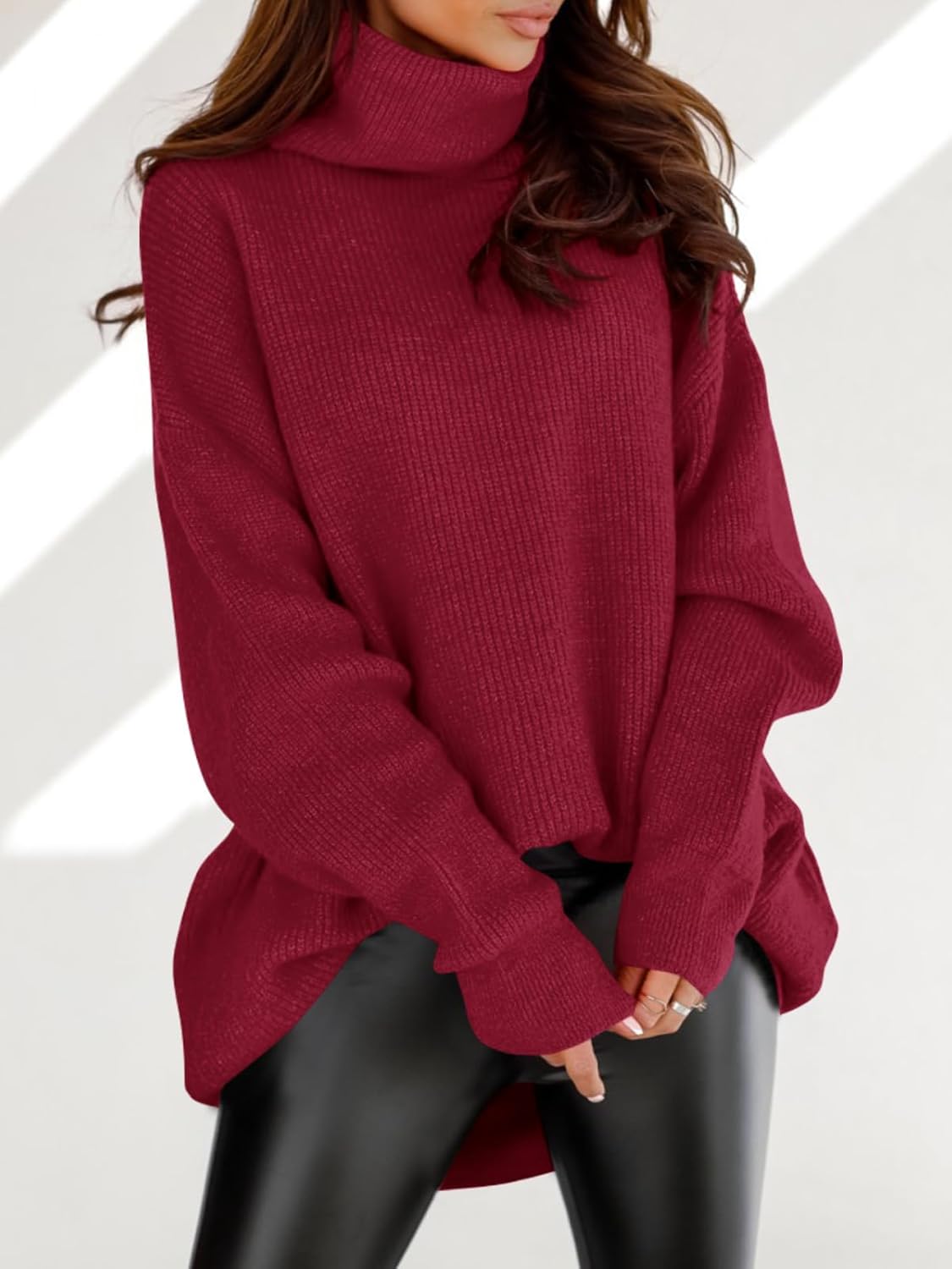 imesrun Womens Turtleneck Oversized Sweater Batwing Chunky Pullover Sweater Casual Fall Loose Knit Jumper Top - Image 2