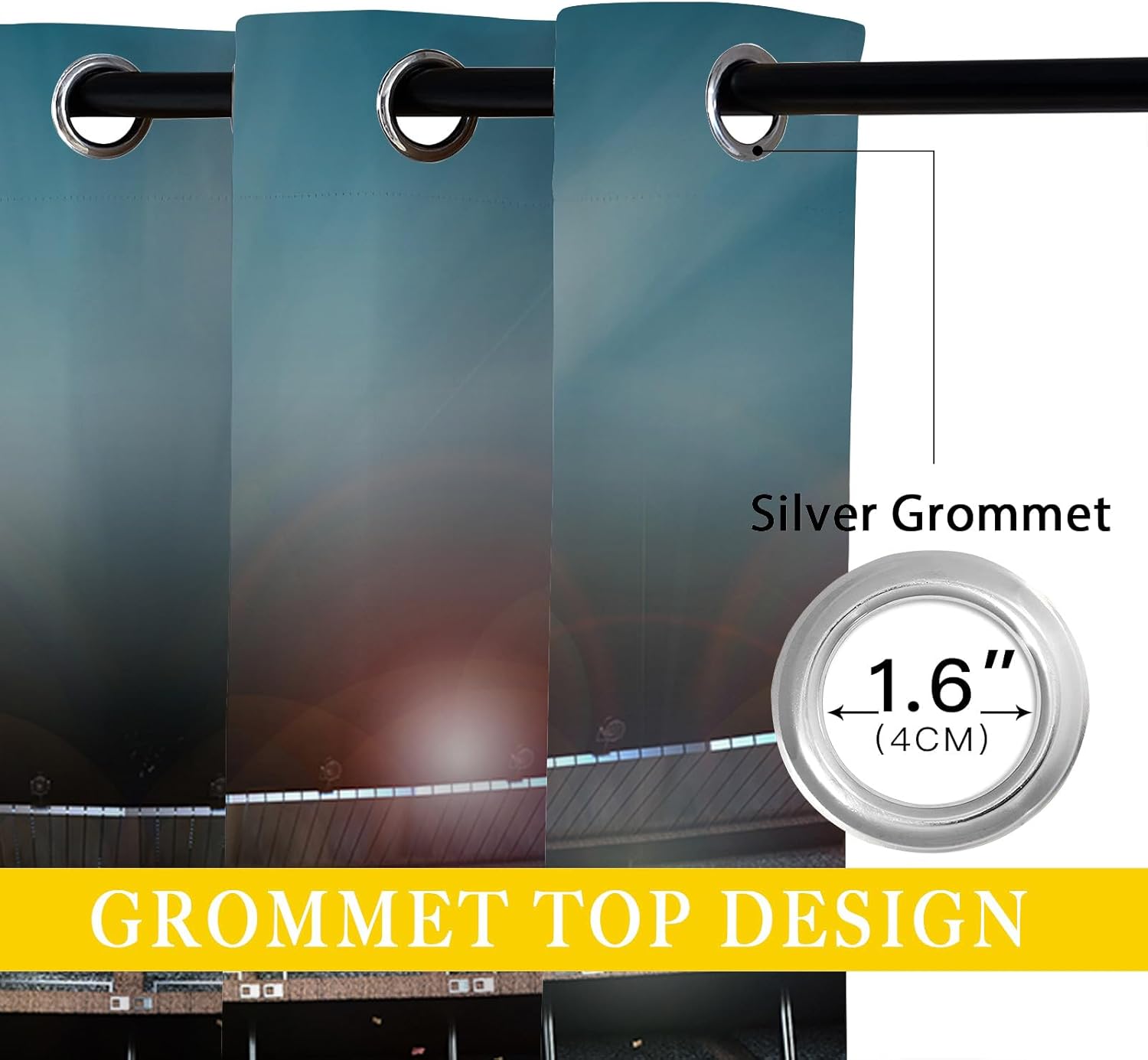 Sports Blackout Curtains for Girls Boy Home Decor, American Football Sport Rugby Game Field Grommet Thermal Insulated Drapes Darkening Window Curtain for Bedroom Living Room, 42 x 63 Inch