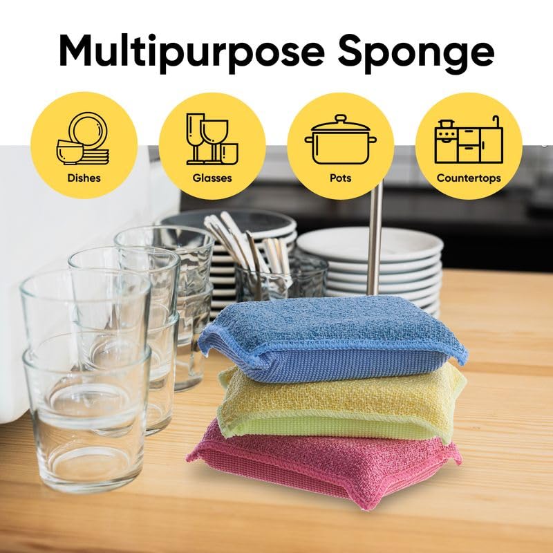Image of Miracle Microfiber Scrubbing Sponge, Extra Scrubbing Power Kitchen Sponge, Sink, Pot, Pan and Dish Washing, Super Absorbent and Rapid Drying, Multicolor 6-Pack by Superio