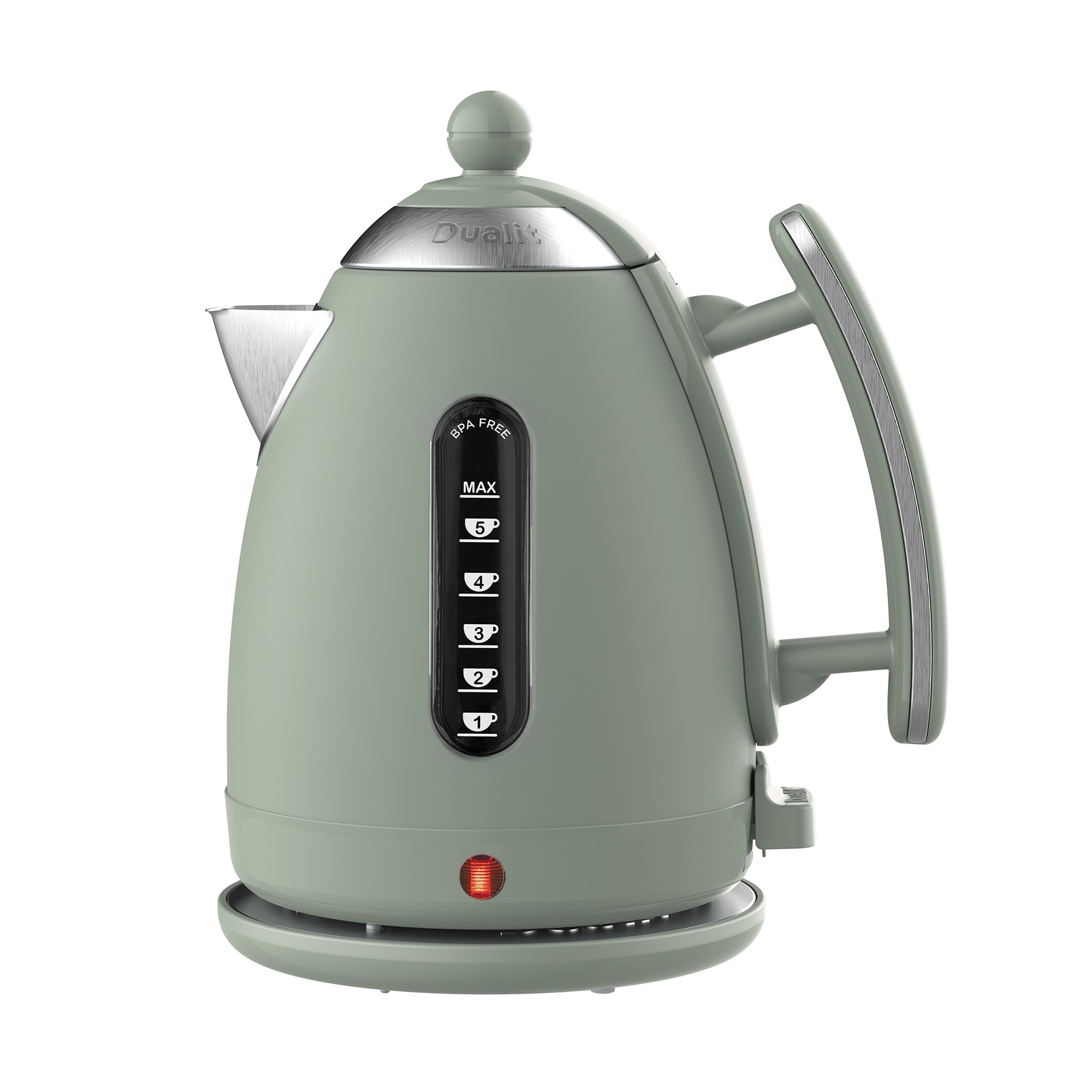 Dualit Lite 1.5L Jug Kettle - Polished Stainless Steel with Black Trim, Fast Boiling, Non-Drip, Dual Measuring Windows, 3kW, 230V, Sage