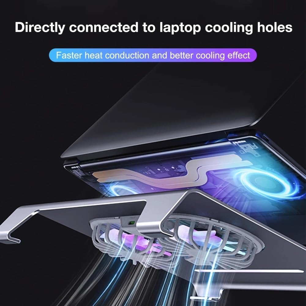 Podstawka pod laptopa, Aluminum Alloy Laptop Radiator Dual Fan Laptop Cooling Stand with Type-C Port(Gray)