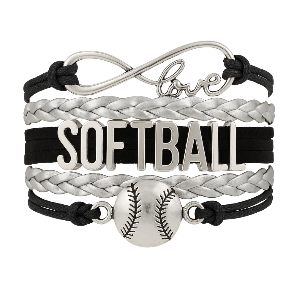 Softball Infinity Charm Bracelet- Softball Jewelry - Adjustable Bracelet for Softball Player, Team and Coaches Gifts
