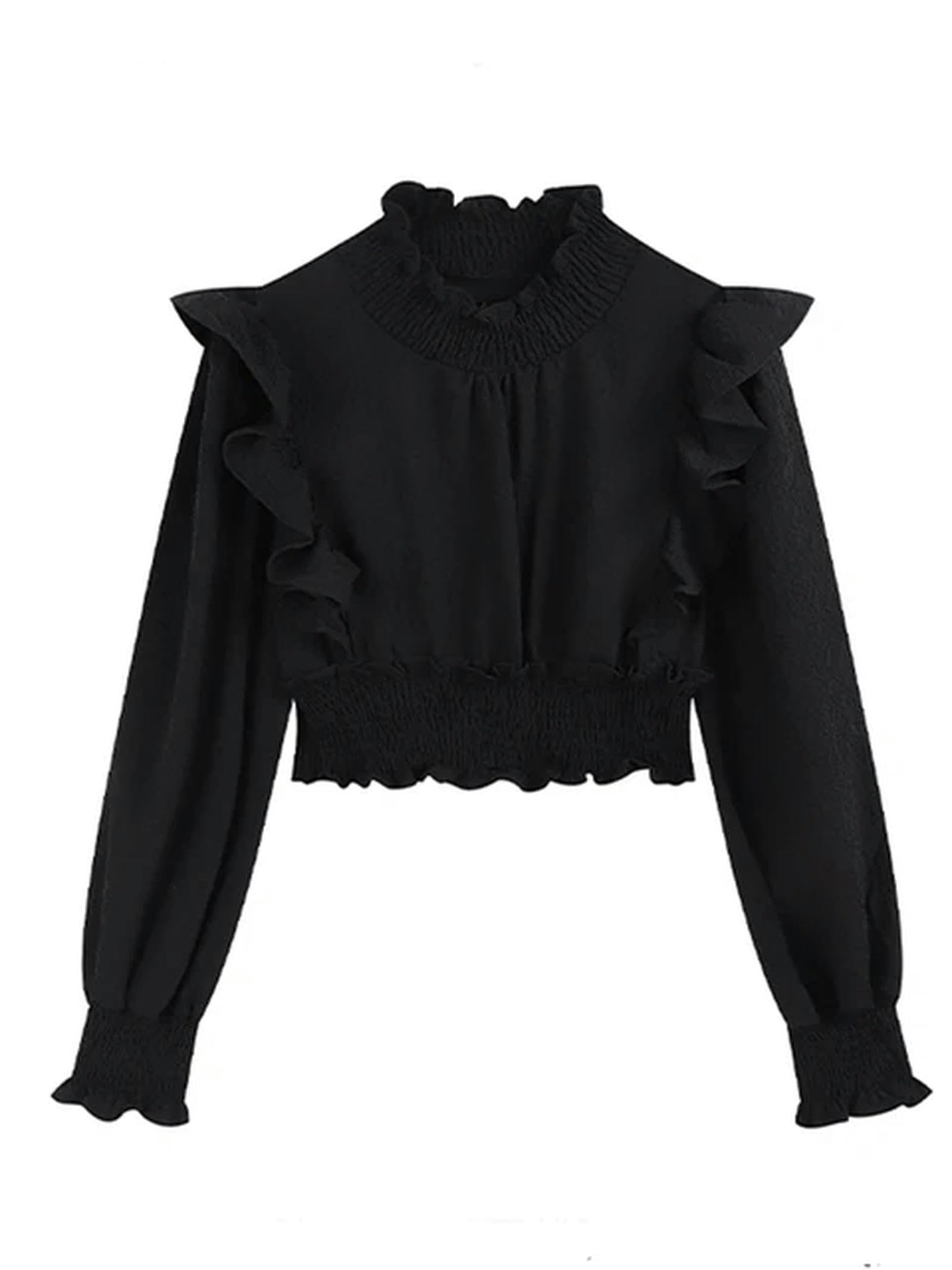 Camisa Vintage Francesa de otoño para Mujer, Blusas con Volantes de Manga Larga de Color sólido, Top romántico para Chica Mori