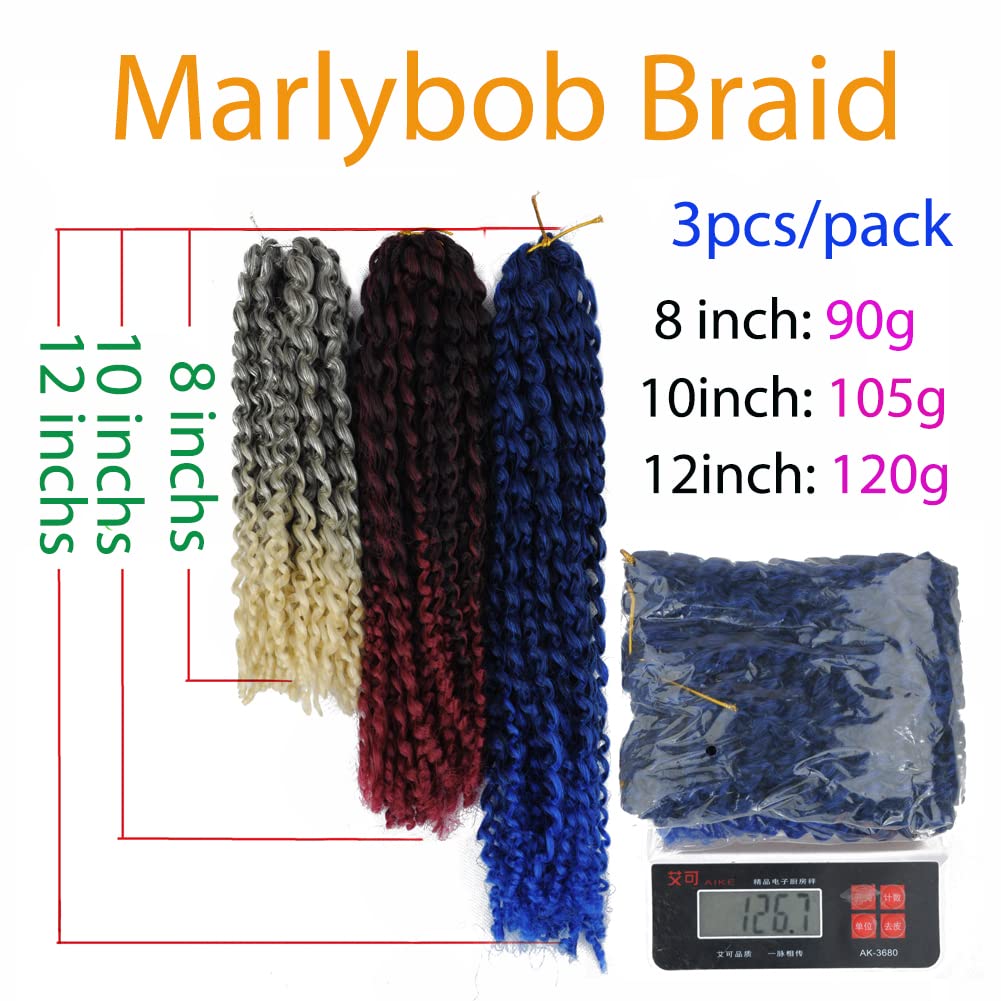 9 Bundles/Lot Marlybob Crochet Hair 8/10/12 Inchs Small Jerry Curl Braid Short Passion Twist Braids Afro Twist Synthetic Hair Kinky Curly Braiding Hair Extensions (T27/613, 12 Inch)