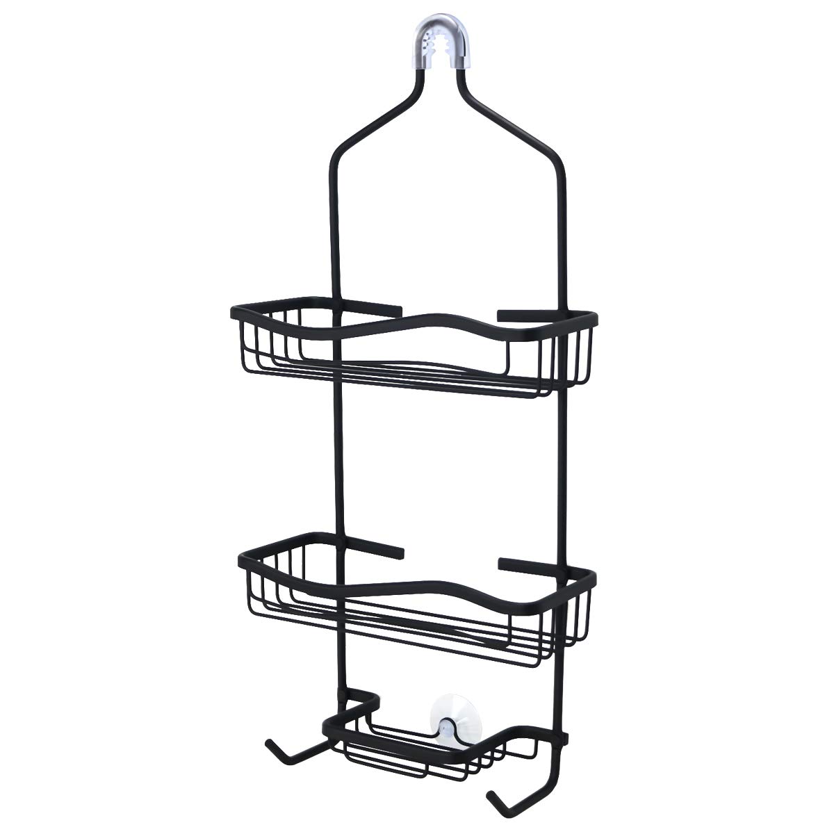 Duwee Shower Caddy Bathroom Hanging -3 Basket Shower Organizers with 2 Hooks for Hanging Sponge and Razor ，For Storage Shelves For Shampoo, Conditioner and Soap (black-2)