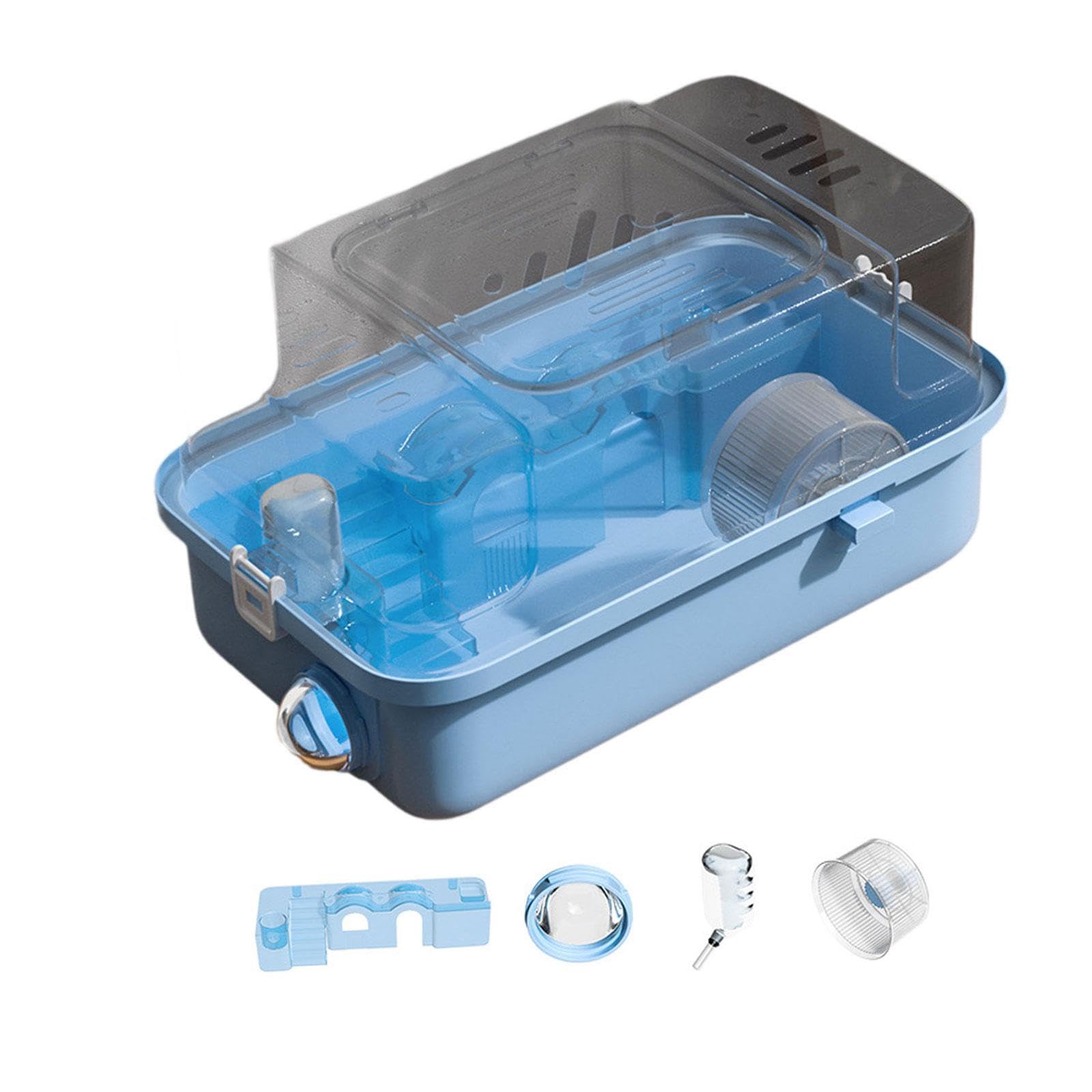 MagiDeal Cage Transparents Double Couches pour Hamsters et Gerbilles, Plateforme, Biberon Eau - Bleu, 45x28x25cm