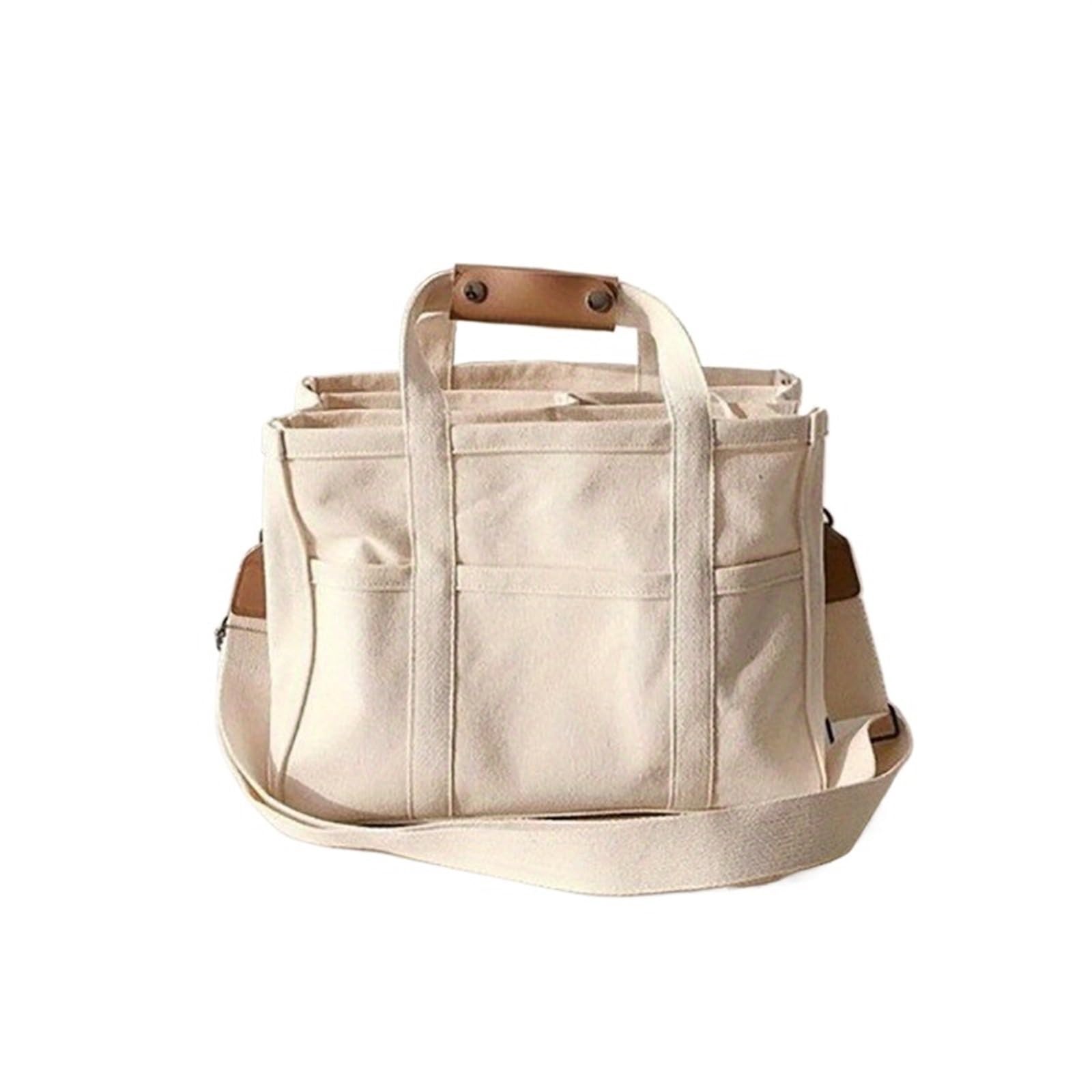 Bolso de Mano de Lona con múltiples Bolsillos y Divisor, de Color Liso, Tipo Bandolera, Informal, for IR al Trabajo para la Escuela Compras Trabajo Viajes